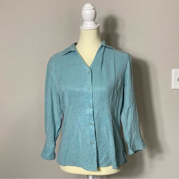 TIANELLO TENCEL™ "Suzy"  Button Front Pastel Teal Blouse Women's Size XS - Picture 15 of 16